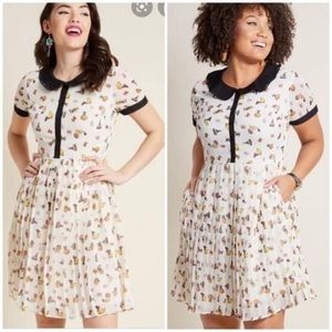 Modcloth Retro Perfumes Bottle Print Pleated Dress Size Small